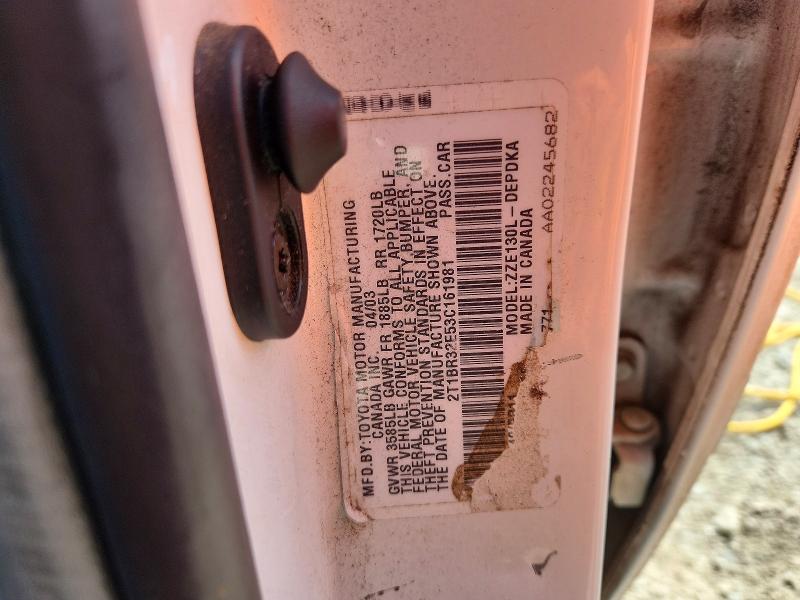 Продаж на аукціоні авто 2003 Toyota Corolla, vin: 2T1BR32E53C161981, номер лоту: 58975856