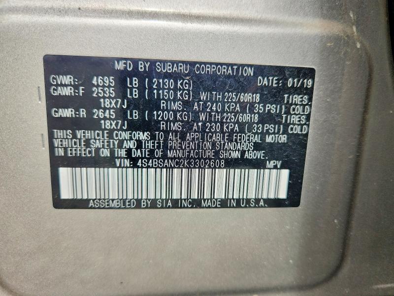 Aukcja sprzedaży 2019 Subaru Outback, vin: 4S4BSANC2K3302608, numer aukcji: 59322156