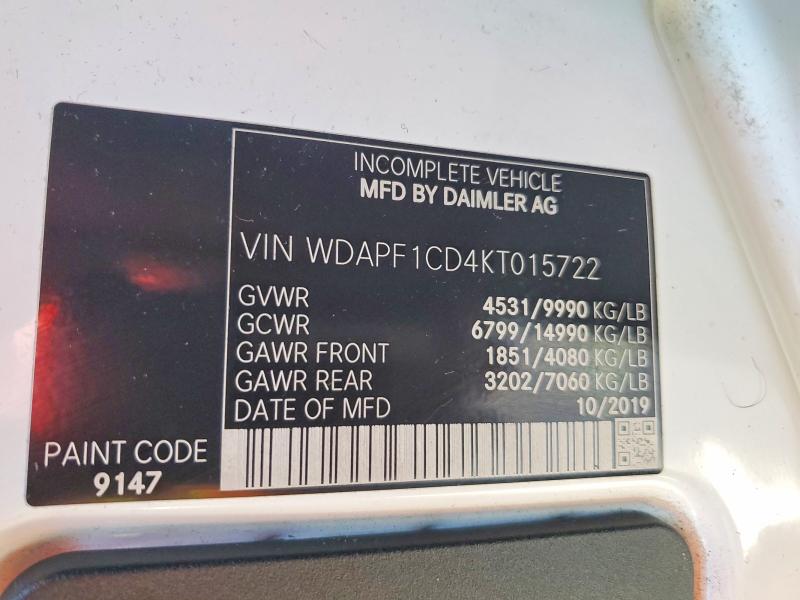 Aukcja sprzedaży 2019 Mercedes-benz Sprinter, vin: WDAPF1CD4KT015722, numer aukcji: 62542326