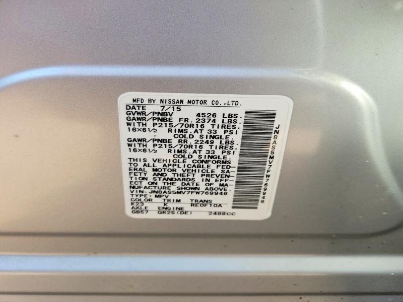 Продаж на аукціоні авто 2015 Nissan Rogue Select, vin: JN8AS5MV7FW769946, номер лоту: 62221976