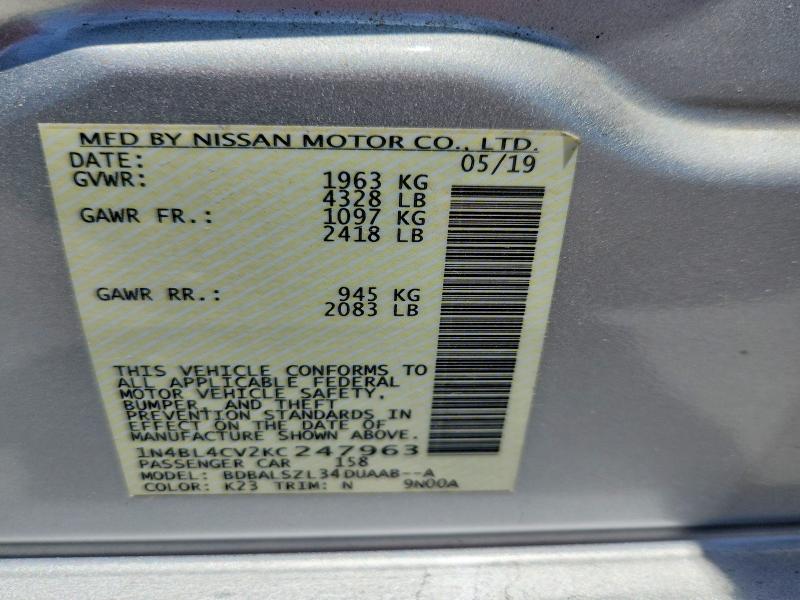 Продаж на аукціоні авто 2019 Nissan Altima, vin: 1N4BL4CV2KC247963, номер лоту: 60588716