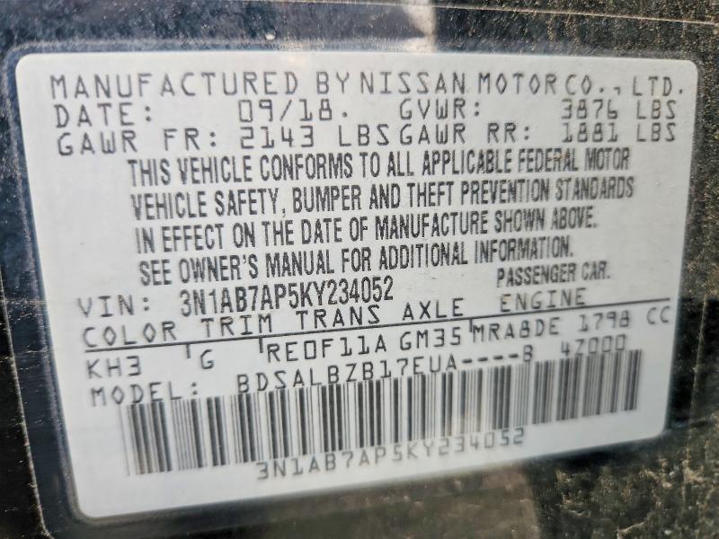 Aukcja sprzedaży 2019 Nissan Sentra, vin: 3N1AB7AP5KY234052, numer aukcji: 85632965