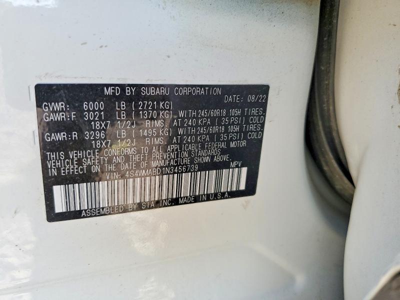 60567066 :رقم المزاد ، 4S4WMABD1N3456739 vin ، 2022 Subaru Ascent مزاد بيع