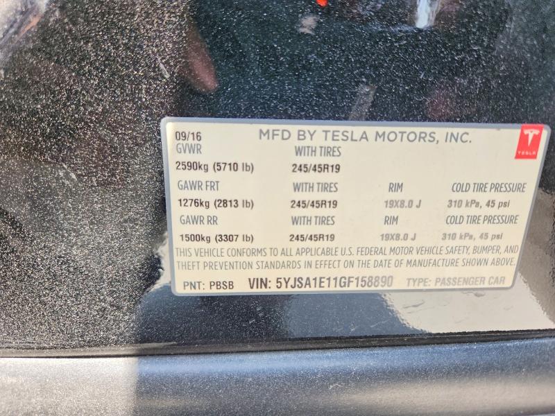 Продаж на аукціоні авто 2016 Tesla Model 3, vin: 5YJSA1E11GF158890, номер лоту: 62235586