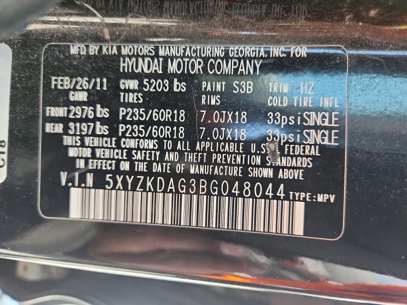 Aukcja sprzedaży 2011 Hyundai Santa Fe, vin: 5XYZKDAG3BG048044, numer aukcji: 62343146