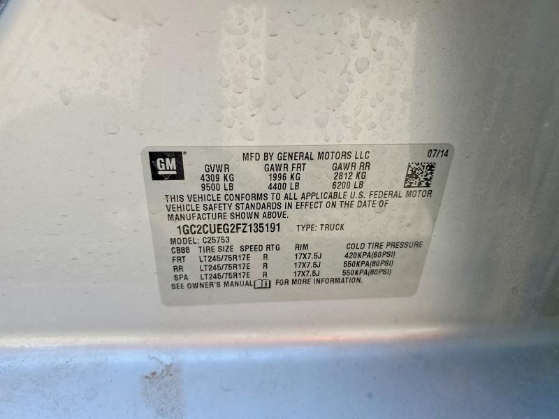 Продаж на аукціоні авто 2015 Chevrolet Silverado, vin: 1GC2CUEG2FZ135191, номер лоту: 60463846