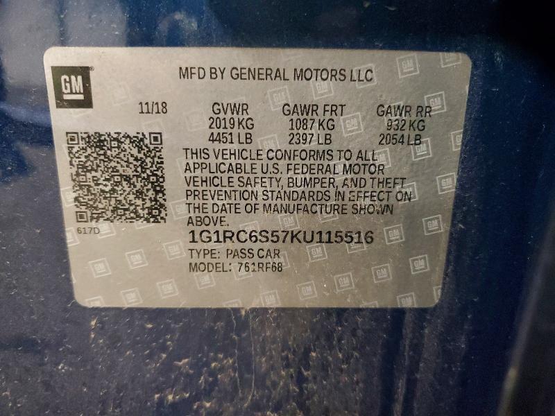 Продажа на аукционе авто 2019 Chevrolet Volt, vin: 1G1RC6S57KU115516, номер лота: 59605646