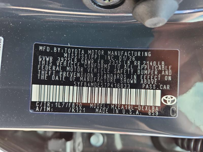 61234506 :رقم المزاد ، 5YFB4MDE5TP416033 vin ، 2026 Toyota Corolla مزاد بيع