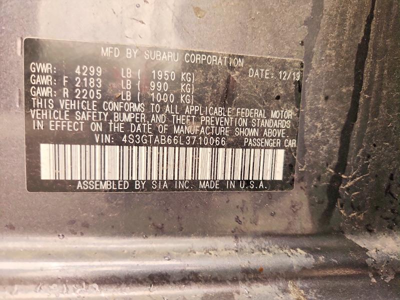 2020 Subaru Impreza მანქანა იყიდება აუქციონზე, vin: 4S3GTAB66L3710066, აუქციონის ნომერი: 59994576