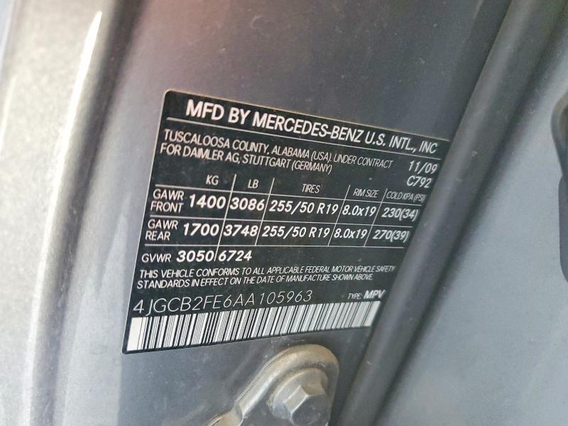 Продаж на аукціоні авто 2010 Mercedes-benz R, vin: 4JGCB2FE6AA105963, номер лоту: 60932956