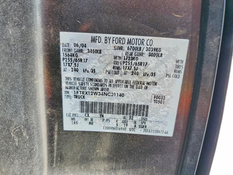 2004 Ford F-150 მანქანა იყიდება აუქციონზე, vin: 1FTRX12W34NC31140, აუქციონის ნომერი: 59865616