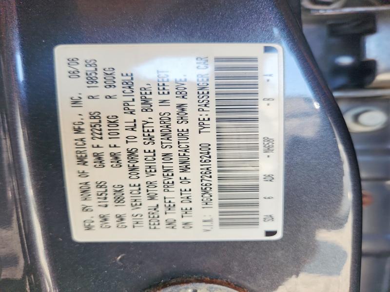 2006 Honda Accord მანქანა იყიდება აუქციონზე, vin: 1HGCM56726A162400, აუქციონის ნომერი: 61708826