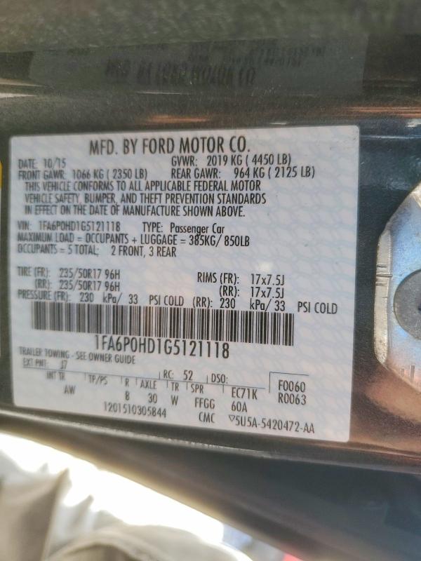 Aukcja sprzedaży 2016 Ford Fusion, vin: 1FA6P0HD1G5121118, numer aukcji: 61785486