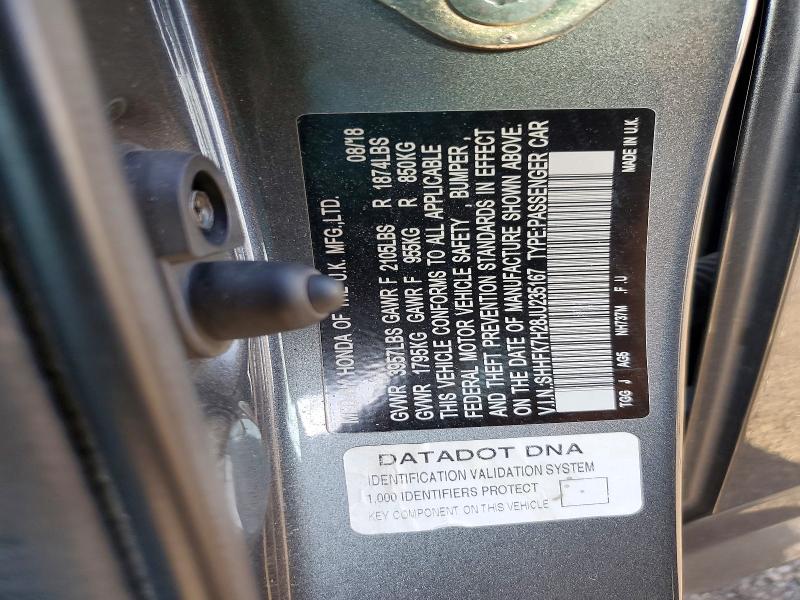 2018 Honda Civic მანქანა იყიდება აუქციონზე, vin: SHHFK7H28JU235167, აუქციონის ნომერი: 61954466