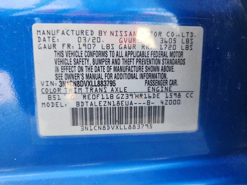 Продаж на аукціоні авто 2020 Nissan Versa, vin: 3N1CN8DVXLL883795, номер лоту: 61174406