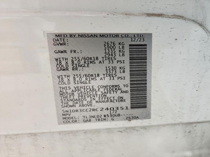Aukcja sprzedaży 2024 Nissan Pathfinder, vin: 5N1DR3CC2RC240351, numer aukcji: 61753016
