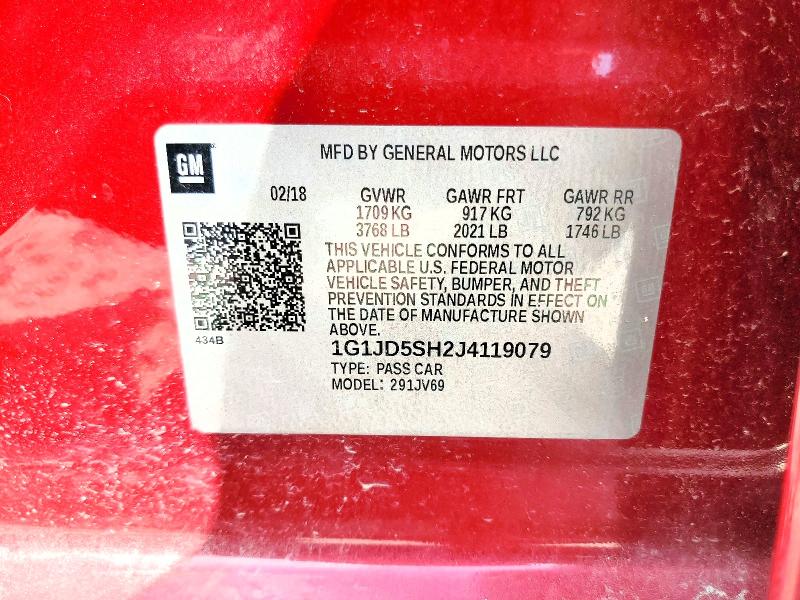 Продаж на аукціоні авто 2018 Chevrolet Sonic, vin: 1G1JD5SH2J4119079, номер лоту: 63124886