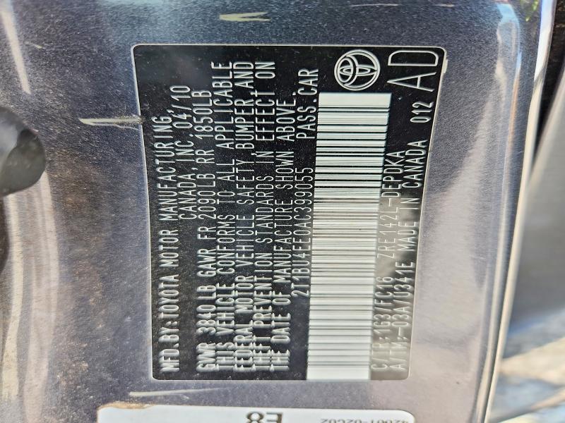 61956216 :رقم المزاد ، 2T1BU4EE0AC399055 vin ، 2010 Toyota Corolla مزاد بيع