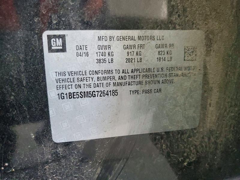 2016 Chevrolet Cruze მანქანა იყიდება აუქციონზე, vin: 1G1BE5SM5G7264185, აუქციონის ნომერი: 61807236