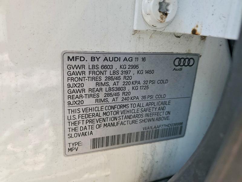 Aukcja sprzedaży 2017 Audi Q7, vin: WA1LAAF77HD036996, numer aukcji: 62047086
