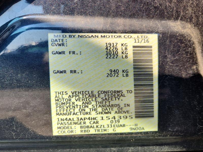 62995556 :رقم المزاد ، 1N4AL3AP4HC154395 vin ، 2017 Nissan Altima مزاد بيع