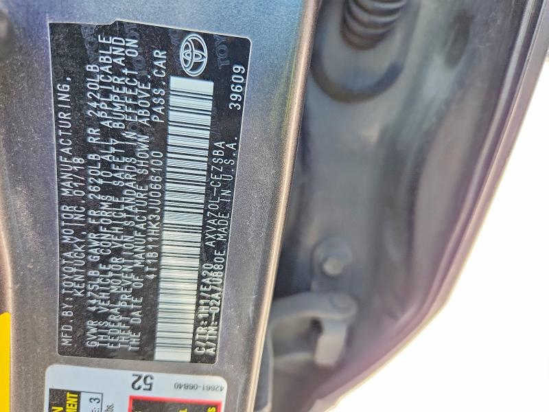 Aukcja sprzedaży 2018 Toyota Camry, vin: 4T1B11HK3JU066100, numer aukcji: 59288906