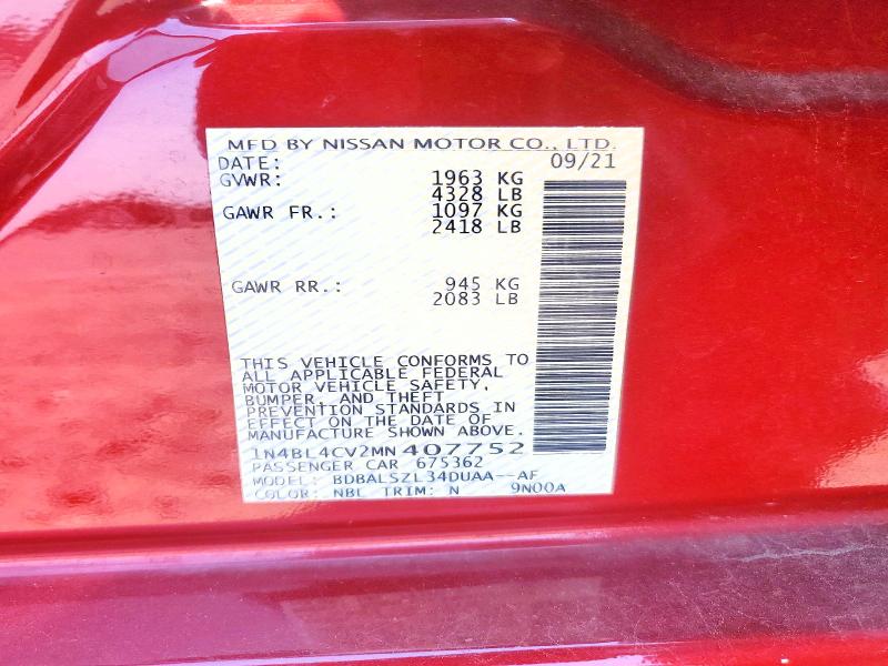 60758186 :رقم المزاد ، 1N4BL4CV2MN407752 vin ، 2021 Nissan Altima مزاد بيع