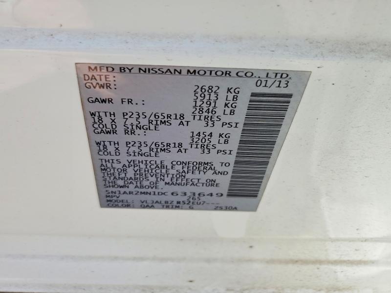 Продаж на аукціоні авто 2013 Nissan Pathfinder, vin: 5N1AR2MN1DC633649, номер лоту: 60257886