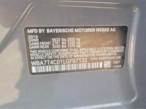 62821676 :رقم المزاد ، WBA7T4C01LGF97132 vin ، 2020 Bmw 740 مزاد بيع