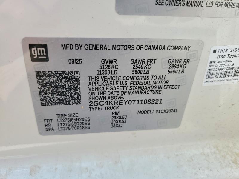 Aukcja sprzedaży 2026 Chevrolet Silverado, vin: 2GC4KREY0T1108321, numer aukcji: 62138926