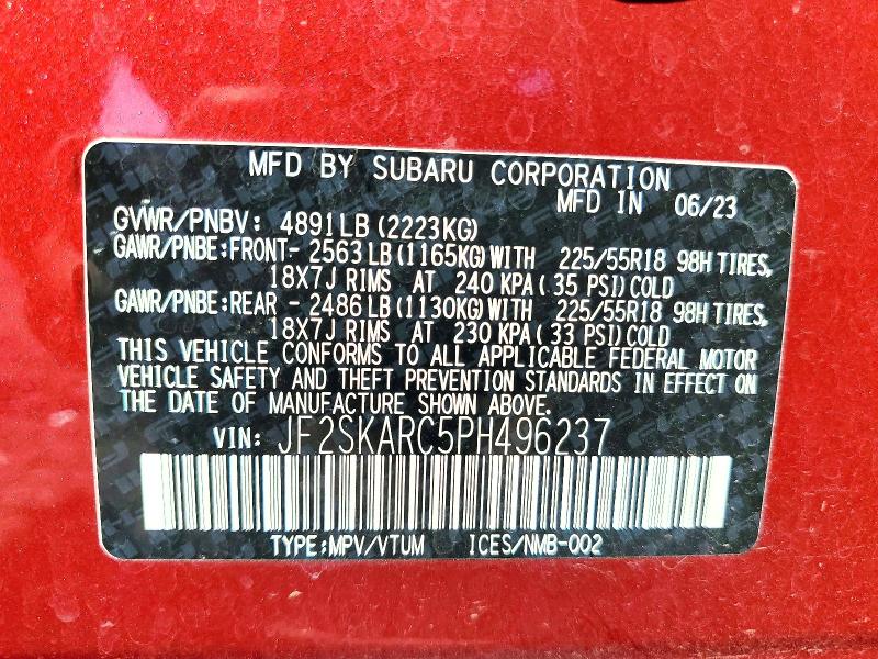 Продаж на аукціоні авто 2023 Subaru Forester, vin: JF2SKARC5PH496237, номер лоту: 59815236