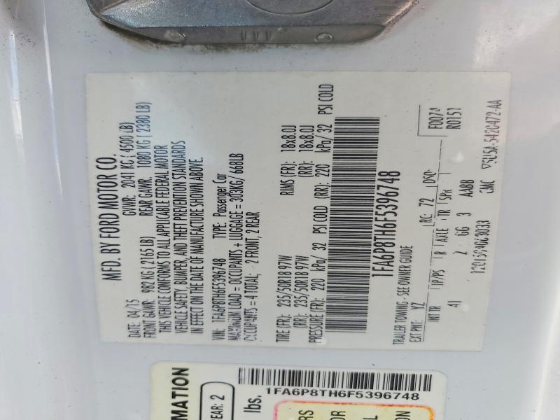62460446 :رقم المزاد ، 1FA6P8TH6F5396748 vin ، 2015 Ford Mustang مزاد بيع