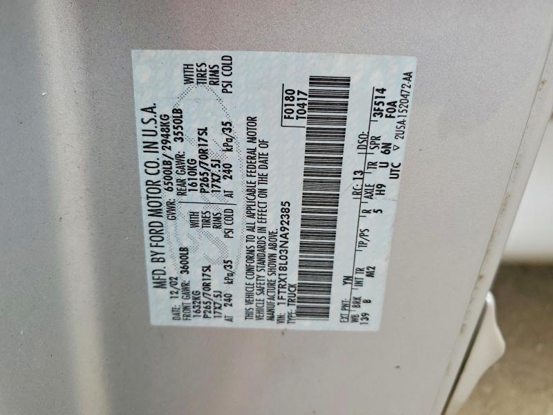 2003 Ford F150 მანქანა იყიდება აუქციონზე, vin: 1FTRX18L03NA92385, აუქციონის ნომერი: 62964316