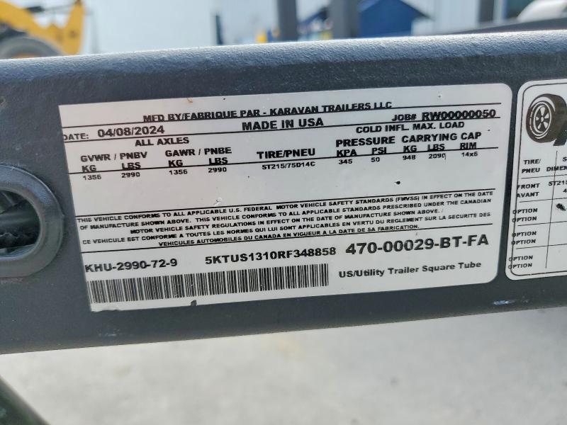 Продаж на аукціоні авто 2024 Karavan Trailer, vin: 5KTUS1310RF348858, номер лоту: 62257216