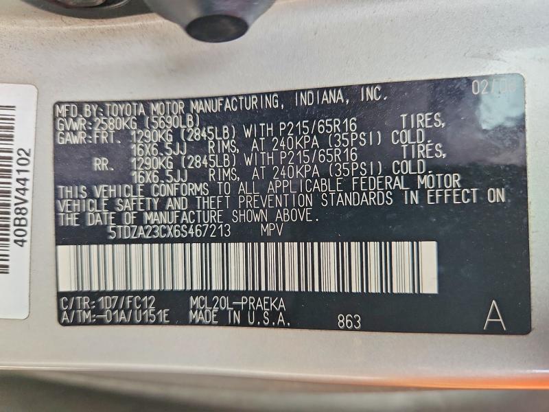 Aukcja sprzedaży 2006 Toyota Sienna, vin: 5TDZA23CX6S467213, numer aukcji: 59311496