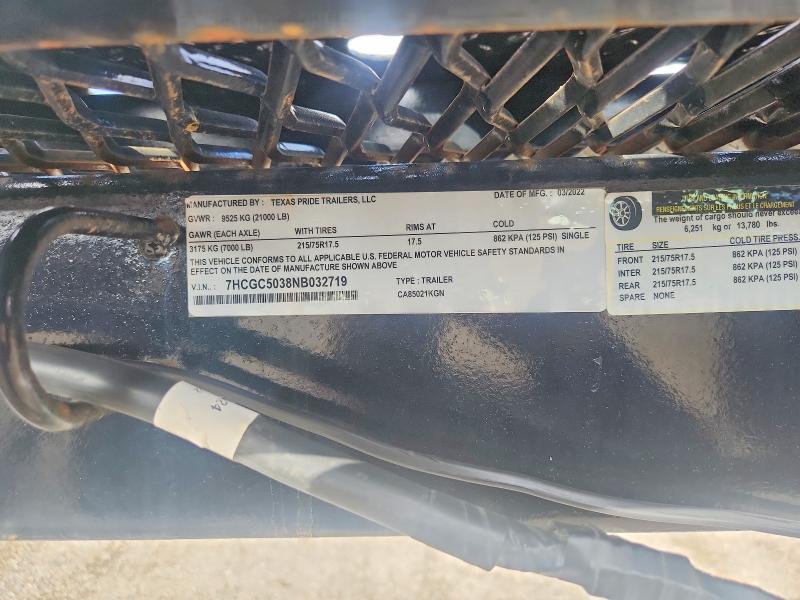 Продаж на аукціоні авто 2022 Texas Pride Trailers, vin: 7HCGC5038NB032719, номер лоту: 61019066