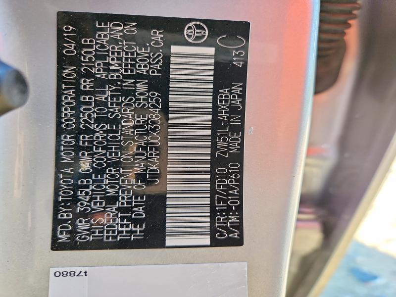 61027596 :رقم المزاد ، JTDKARFU0K3084259 vin ، 2019 Toyota Prius مزاد بيع