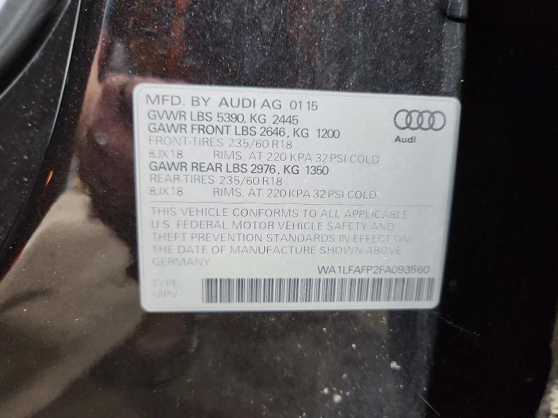 2015 Audi Q5 მანქანა იყიდება აუქციონზე, vin: WA1LFAFP2FA093560, აუქციონის ნომერი: 60689306