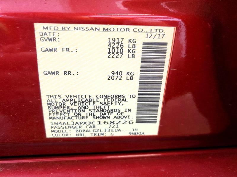 Продаж на аукціоні авто 2018 Nissan Altima, vin: 1N4AL3APXJC168226, номер лоту: 59727626