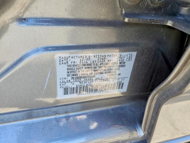2021 Nissan Sentra მანქანა იყიდება აუქციონზე, vin: 3N1AB8BV4MY229480, აუქციონის ნომერი: 61921496