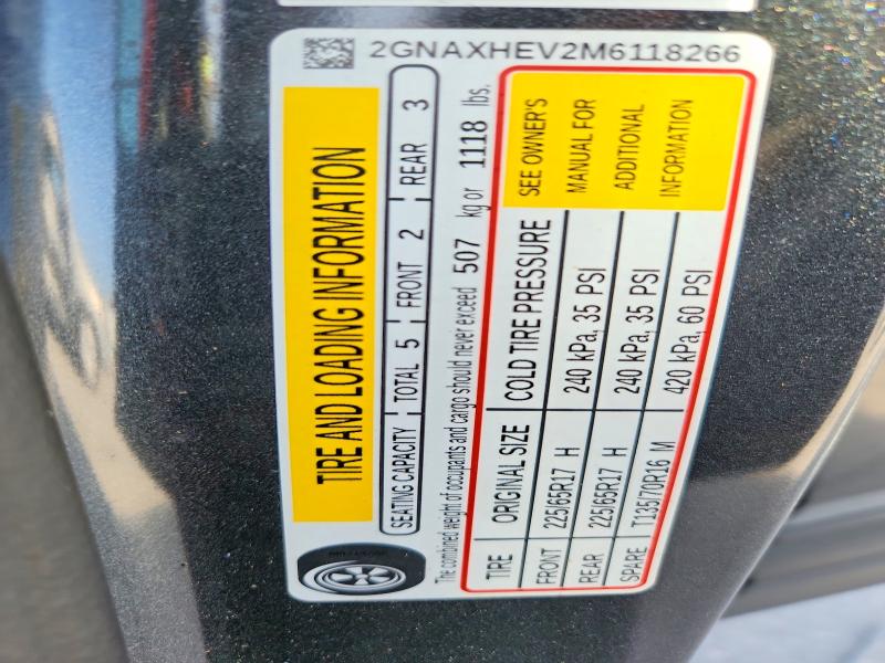 61949396 :رقم المزاد ، 2GNAXHEV2M6118266 vin ، 2021 Chevrolet Equinox مزاد بيع