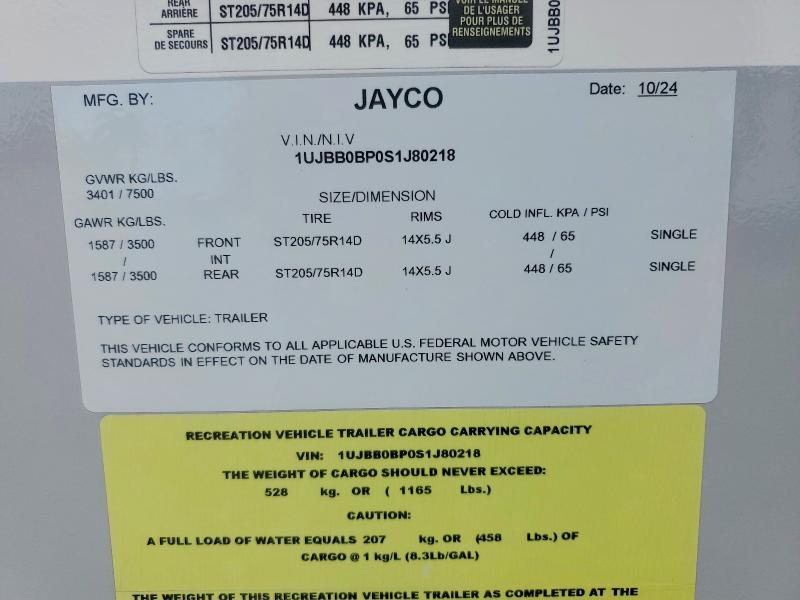 Aukcja sprzedaży 2025 Jayco Jay Recreational Vehicle (rv), vin: 1UJBB0BP0S1J80218, numer aukcji: 61885526