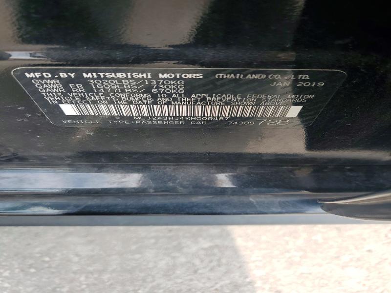 2019 Mitsubishi Mirage მანქანა იყიდება აუქციონზე, vin: ML32A3HJ4KH009487, აუქციონის ნომერი: 62390606