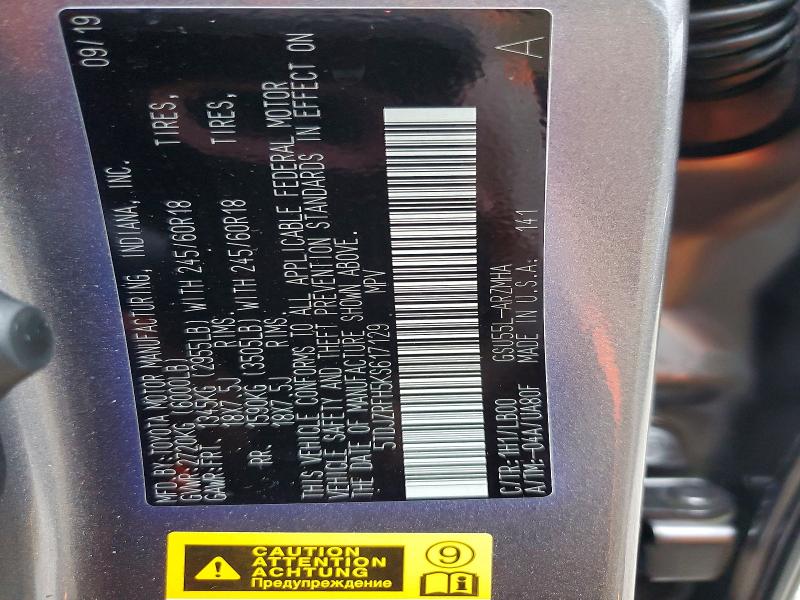 Aukcja sprzedaży 2019 Toyota Highlander, vin: 5TDJZRFH5KS617129, numer aukcji: 59830106