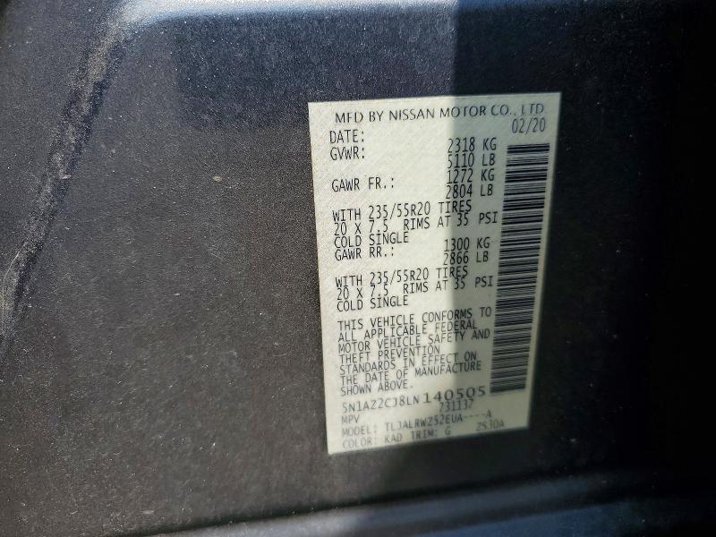 Продажа на аукционе авто 2020 Nissan Murano, vin: 5N1AZ2CJ8LN140505, номер лота: 59241206