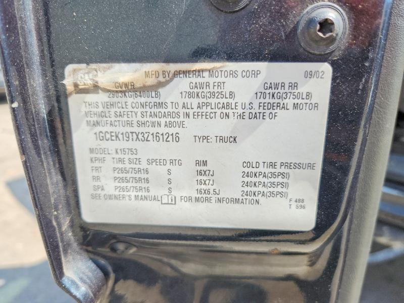 2003 Chevrolet Silverado მანქანა იყიდება აუქციონზე, vin: 1GCEK19TX3Z161216, აუქციონის ნომერი: 59373286