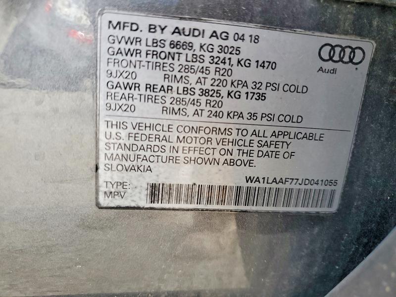 60574206 :رقم المزاد ، WA1LAAF77JD041055 vin ، 2018 Audi Q7 مزاد بيع