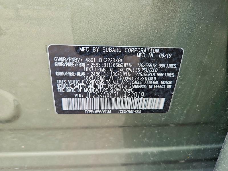 61045456 :رقم المزاد ، JF2SKAXC3LH422019 vin ، 2020 Subaru Forester مزاد بيع