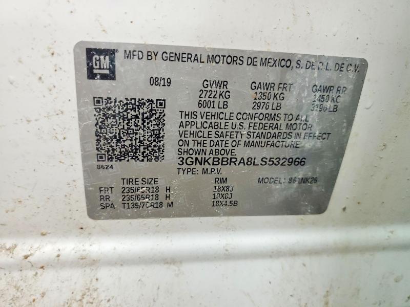 61737286 :رقم المزاد ، 3GNKBBRA8LS532966 vin ، 2020 Chevrolet Blazer مزاد بيع