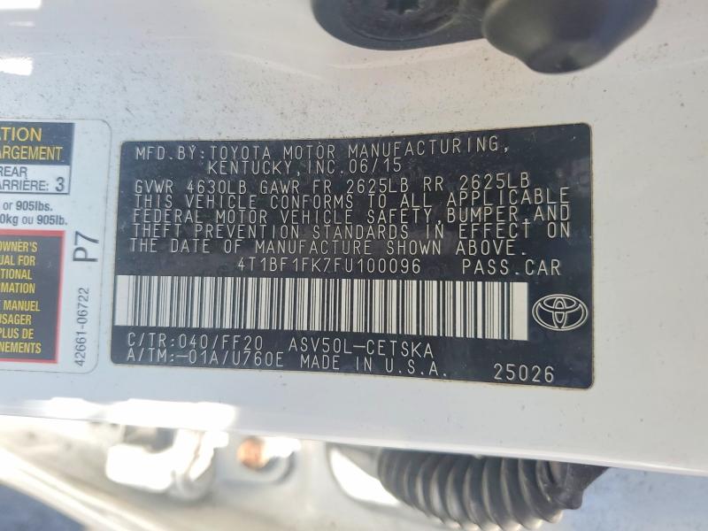 61945746 :رقم المزاد ، 4T1BF1FK7FU100096 vin ، 2015 Toyota Camry مزاد بيع